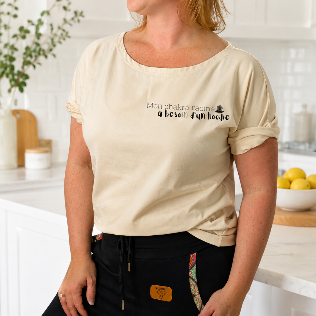 collection spirituelle et humoristique de coeur elephant vetements design quebecois en bambou spandex confortable et durable pour femmes